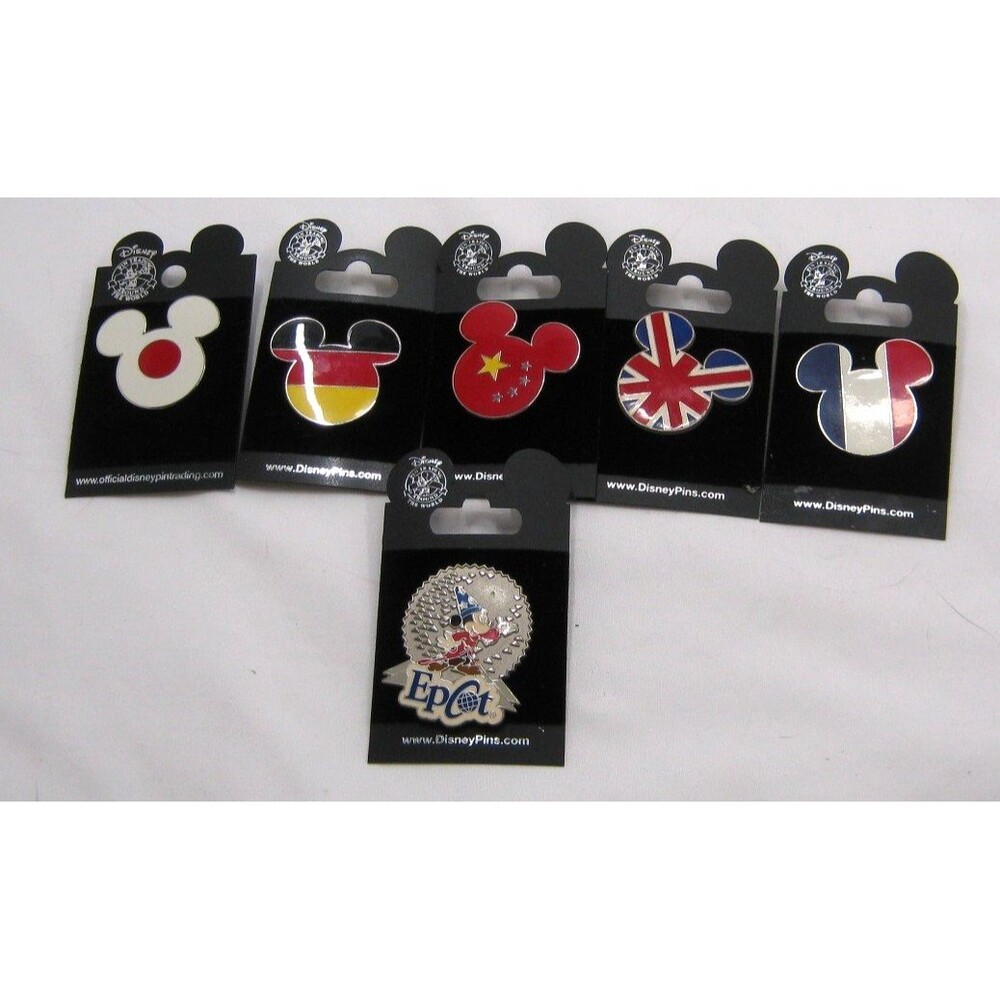 Disney Epcot Mickey Mouse Head Pin Lot Of 6 Countries